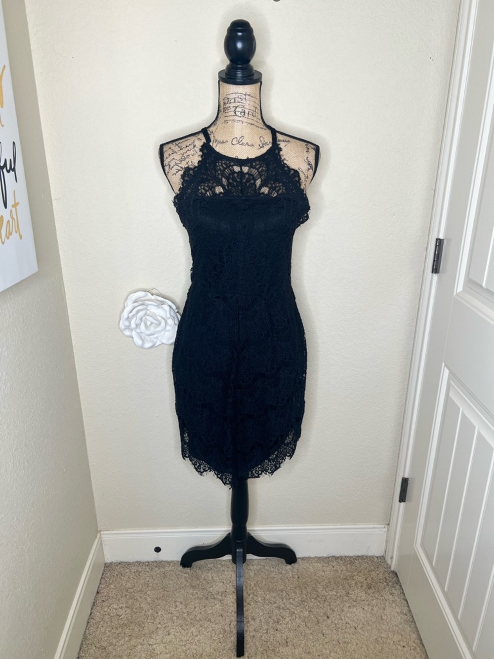 NTM Free People Intimately She’s Got It Lace Slip Dress Black Halter Size Medium